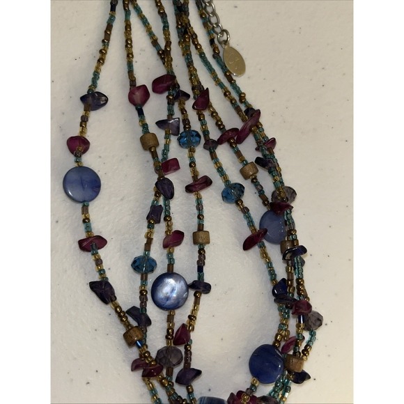 Vintage CG Necklace Stunning Blue Glass Pendant Multi Strand Beads Boho Artsy - Picture 4 of 8